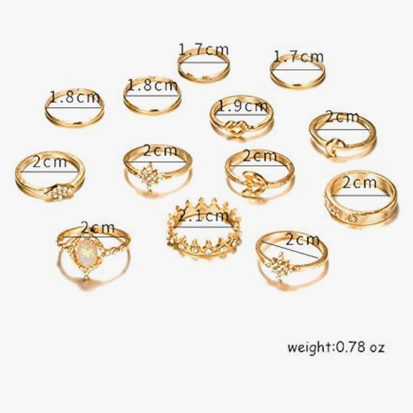 12 Piece Gold Moon Knuckle Ring Set - Picture 6 of 7